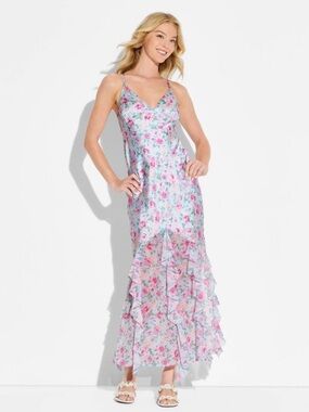 Floral Ruffle Slip Dress in Pastel Blue and Pink- Wild Fable XXS